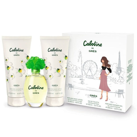 ....Grès Cabotine Eau De Toilette Spray 100ml Gift Set (Body Lotion 200ml  + Shower Gel 200ml + Perfume 100ml)..Cabotine 歌寶婷 清秀佳人(綠色)三重奏套裝(香水EDT 100ML+香體乳200ML+沐浴露200ML)....